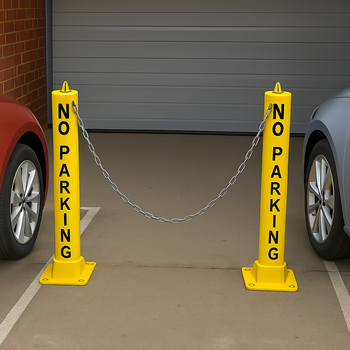 Heavy Duty Lockable Fold Down Post with Chain – Ideal for Driveways & Car Parks