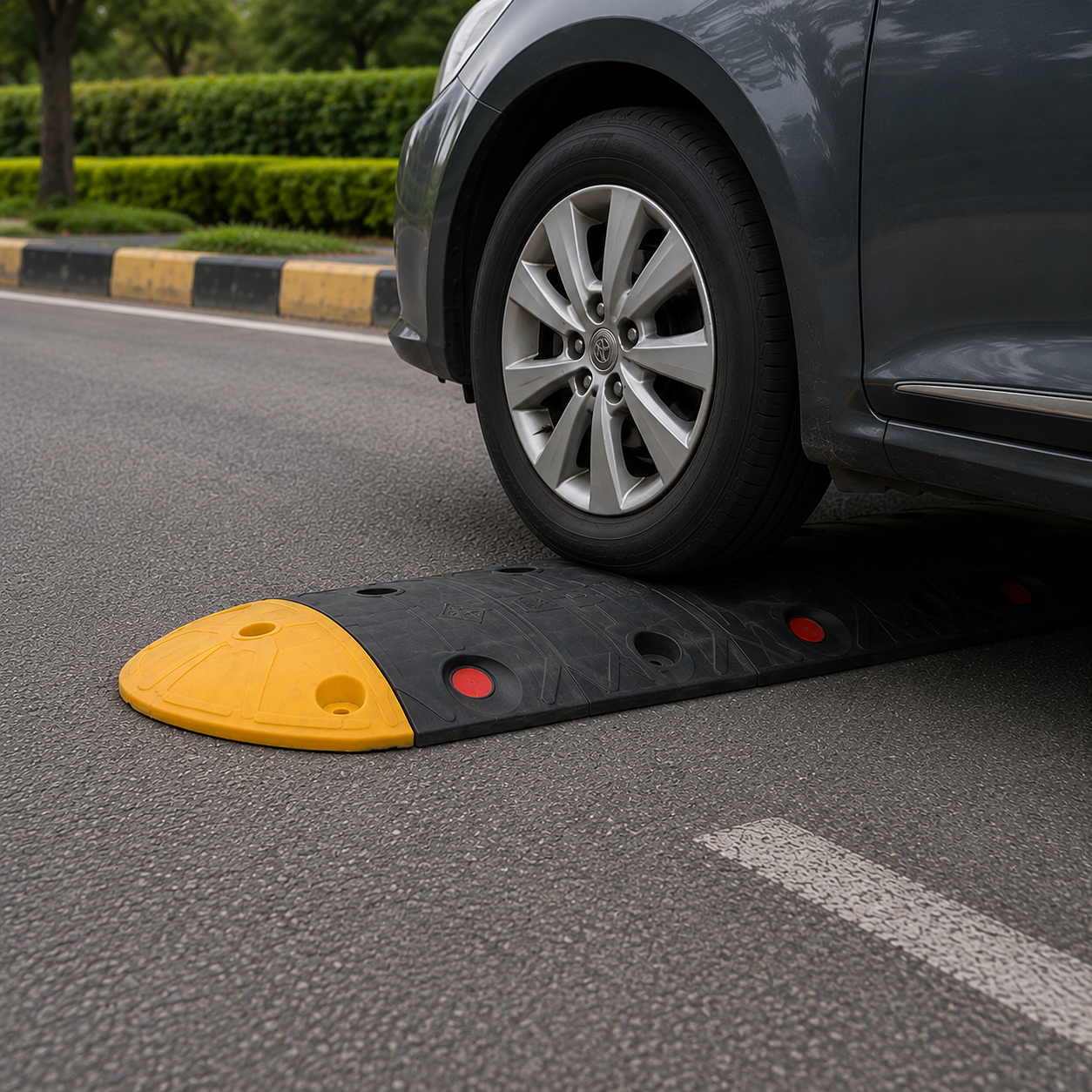 Heavy Duty Modular Speed Bump System - 40 mm Height with Integrated Reflectors for Traffic Calming in Parking Areas
