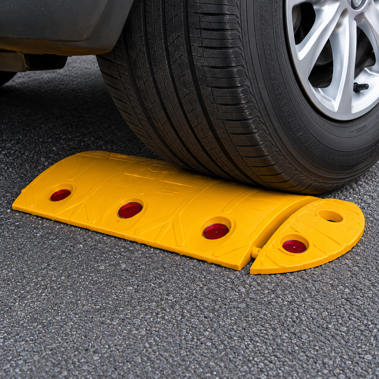 Heavy Duty Modular Speed Bump System - 40 mm Height with Integrated Reflectors for Traffic Calming in Parking Areas