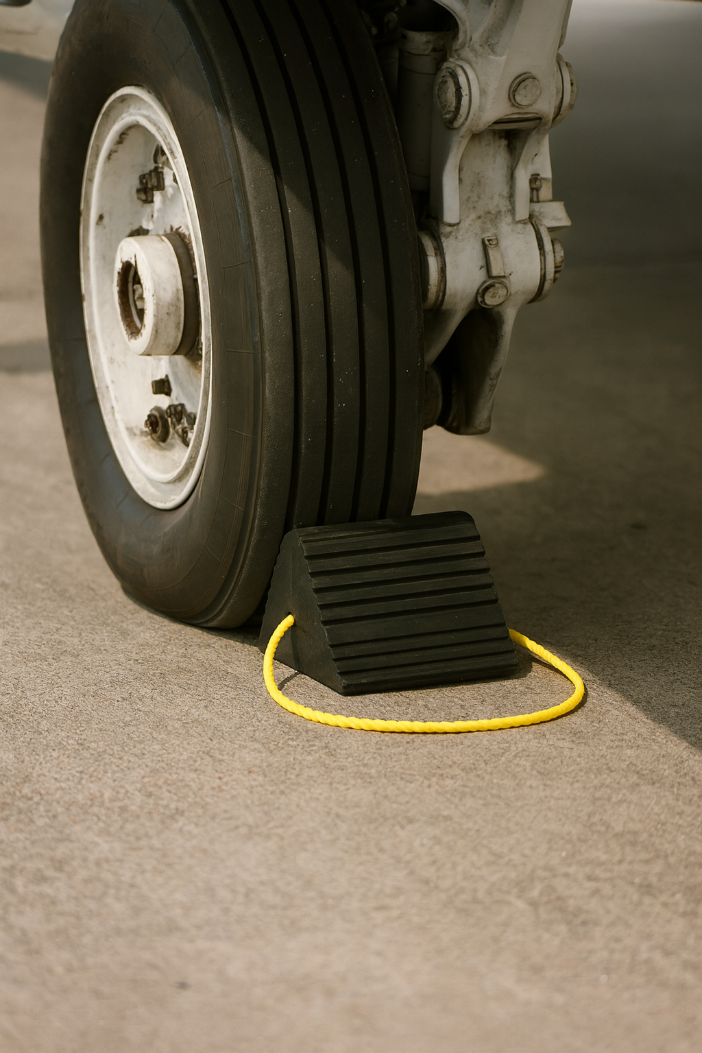 Heavy‑Duty Ribbed Rubber Aircraft Wheel Chock (225 mm Face, 21 kg) 1