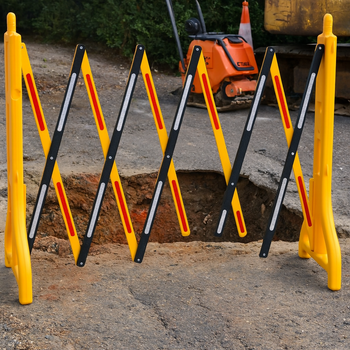High-Visibility Expandable Plastic Safety Barrier | Yellow & Black with Reflective Strips