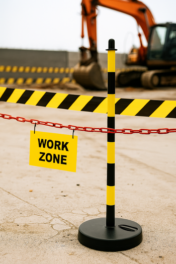 High-Visibility Yellow & Black Chain Post – Fillable Round Base (870 mm)