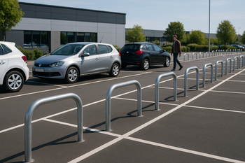 Galvanised Hooped Perimeter Barrier 48mm Dia. – Heavy Duty Car Park & Warehouse Safety Bollard