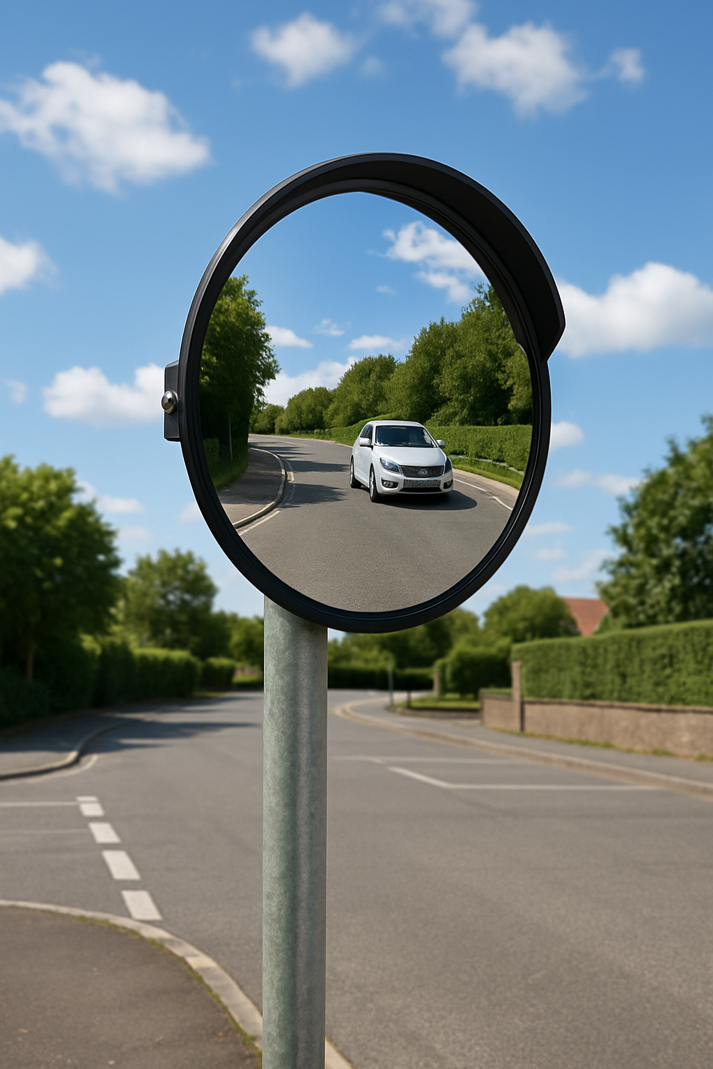 Outdoor Convex Safety Mirror 30 cm – Shatter-Proof Blind Spot Mirror for Driveways, Car Parks & Industrial Sites (Black Frame)