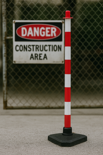 Premium Red & White Chain Safety Post – Concrete-Filled Base | Ultra-Stable, High-Visibility Barrier