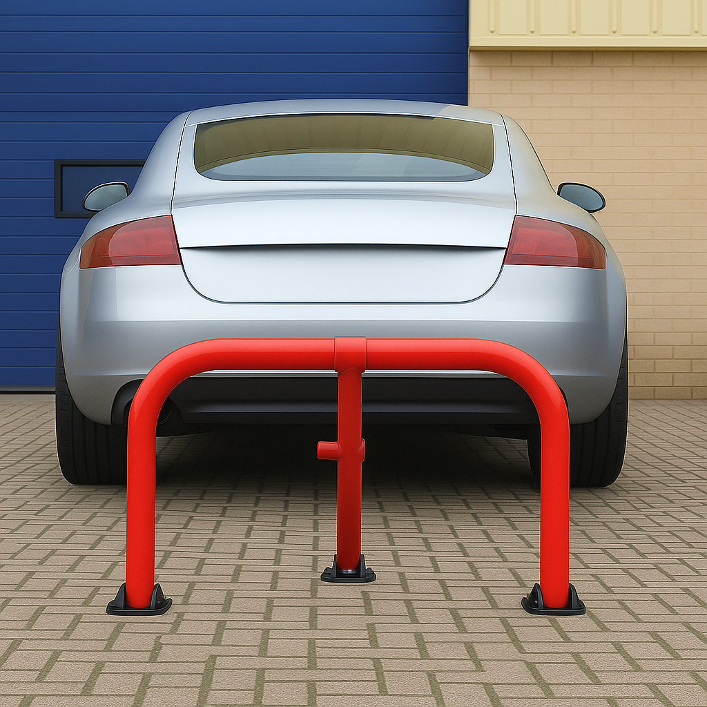 Red Fold-Down Hoop Barrier with Built-In Lock 2