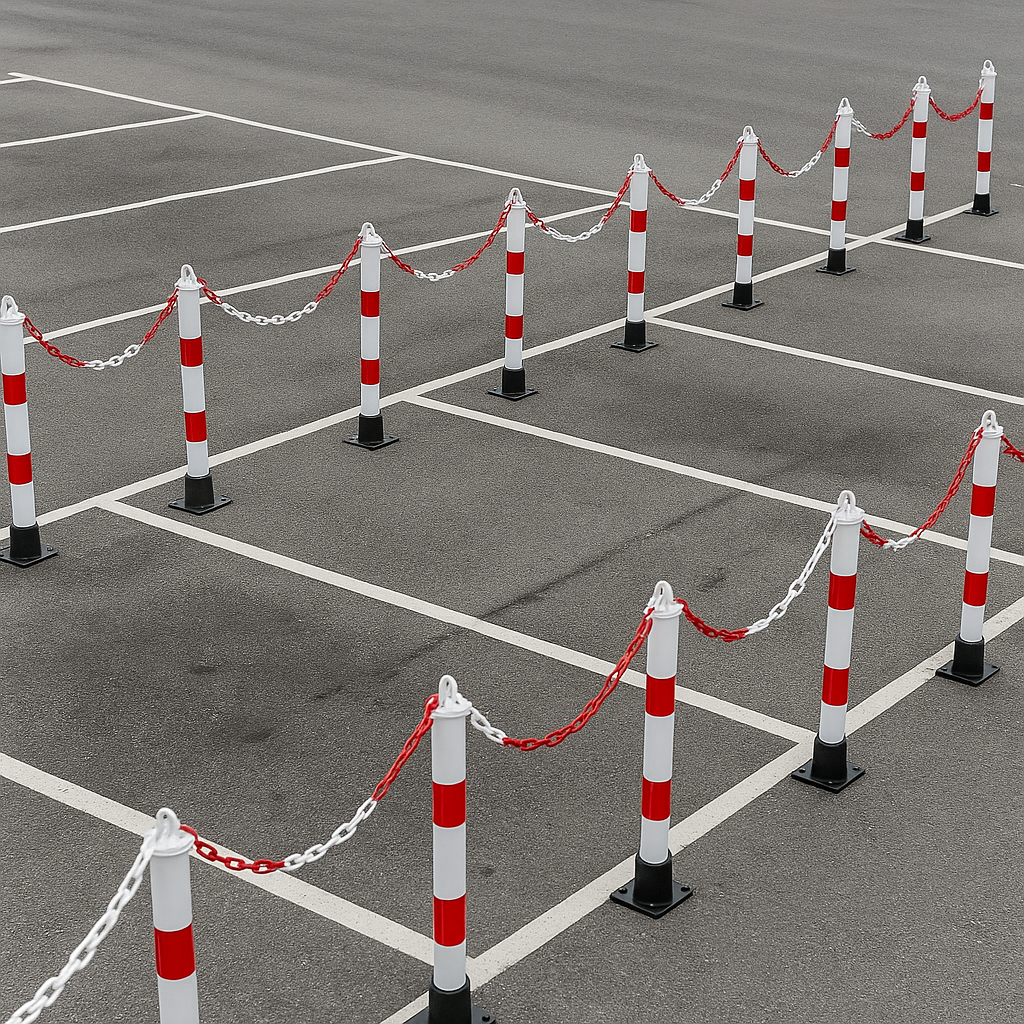 Red & White Folding Parking Post with Chain 1