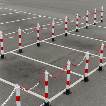 Red & White Folding Parking Post with Chain – Access Barrier for Vehicles