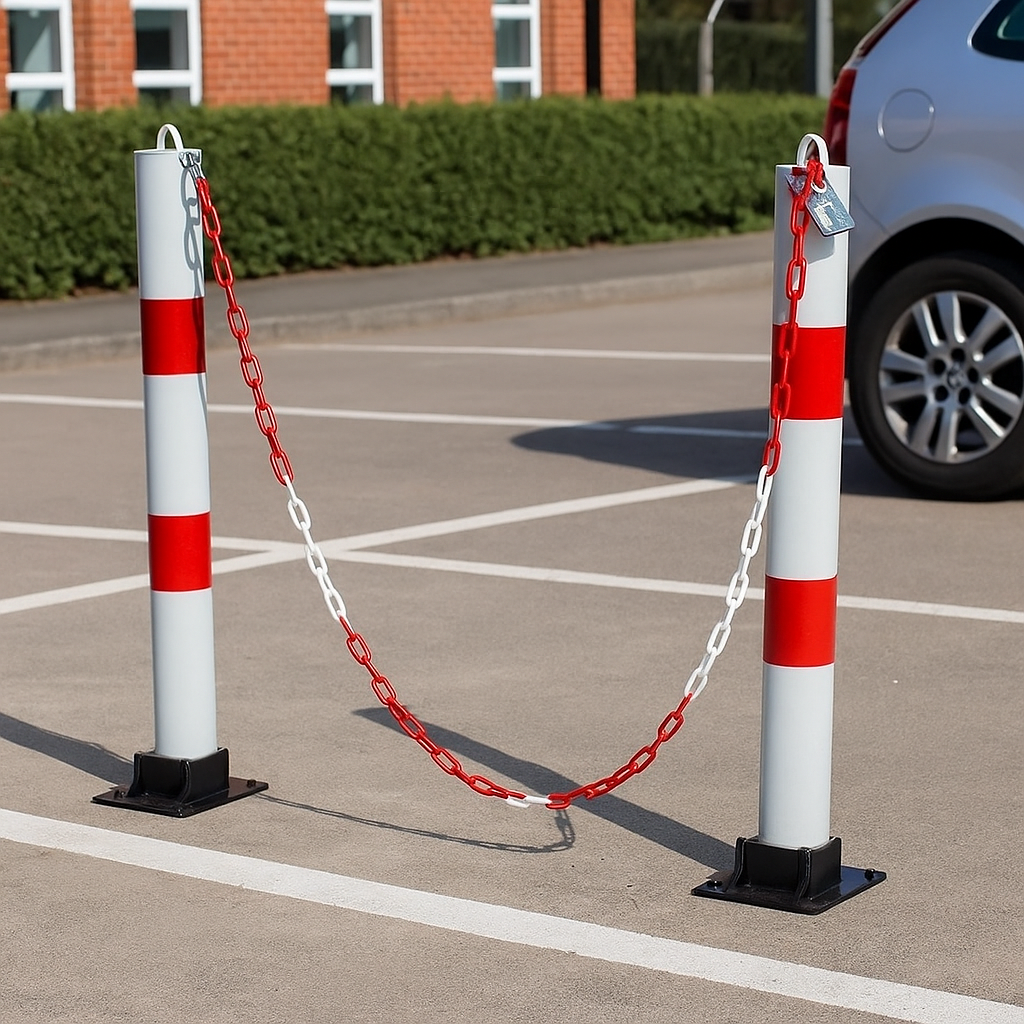 Red & White Folding Parking Post with Chain 2