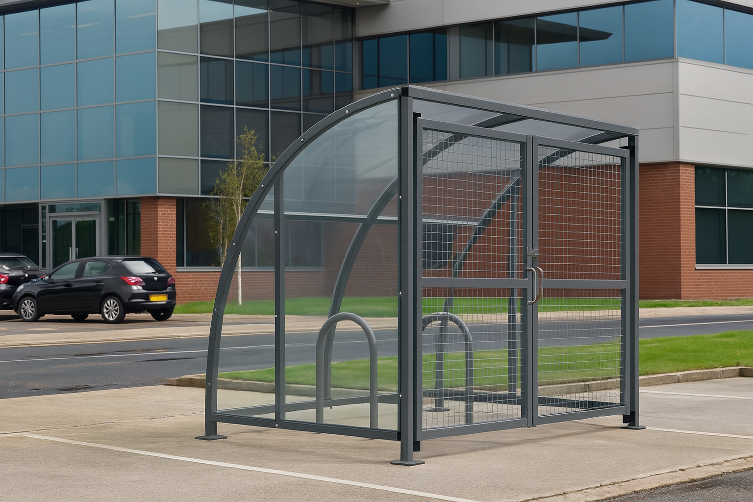 SC1 Stratford Cycle Shelter with Lockable Mesh Doors & Clear UV 2