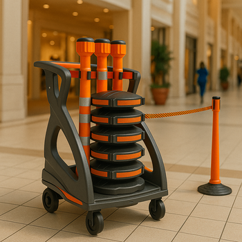 Safety Barrier System | Fully Equipped BarrierPlus Orange Unicart – Modular Multi-Purpose Trolley (Includes 6 Posts, Bases & Retractable Barriers)