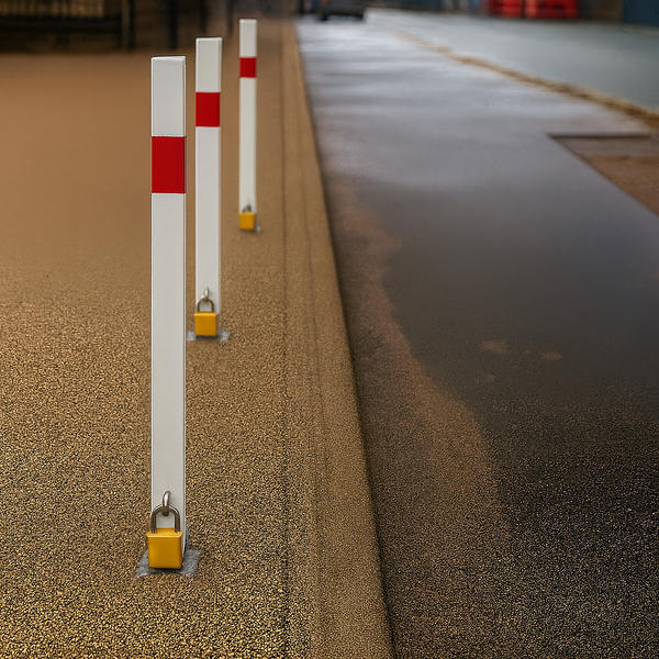 White & Red Removable Parking Security Post – Lockable Anti-Theft Bollard with Padlock & 3 Keys
