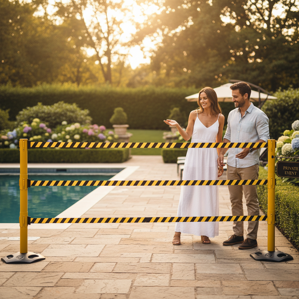 Premium Outdoor Triple Belt Stanchion with Weatherproof Construction - 3x3.4m Belt for Effective Crowd Control