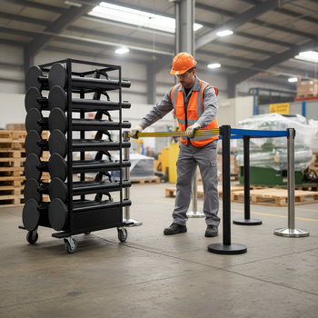 Premium Heavy Duty Belt Barrier Set with Trolley - 18 Stanchions for Crowd Control and Line Management