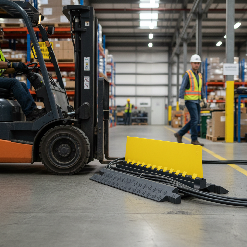 Premium Heavy Duty 3 Channel Cable Ramp for Hydraulic Lines and High Current Cabling, 4,500kg Axle Load Capacity