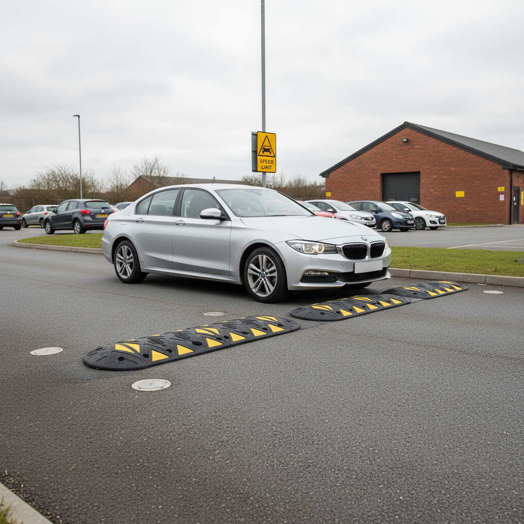 Premium Heavy Duty Modular Speed Bump Kit with Reflective Triangles and Cable Recess for Easy Installation