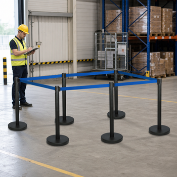 Belt Stanchion Set with 3m Blue Belt for Event Management (Pack of 6)