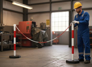 Premium Post & Chain Barrier Kit - 4 Plastic Stanchions with 25m Chain for Indoor and Outdoor Use