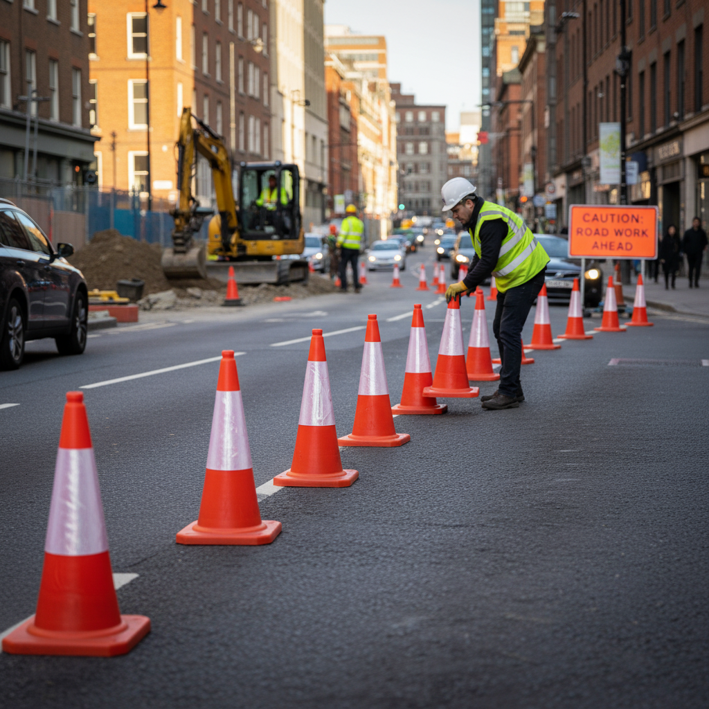 Premium Heavy Duty Traffic Cone Kit - 50cm Height, 10pcs, Durable Polythene with Rugged Rubber Base for Construction and Safety