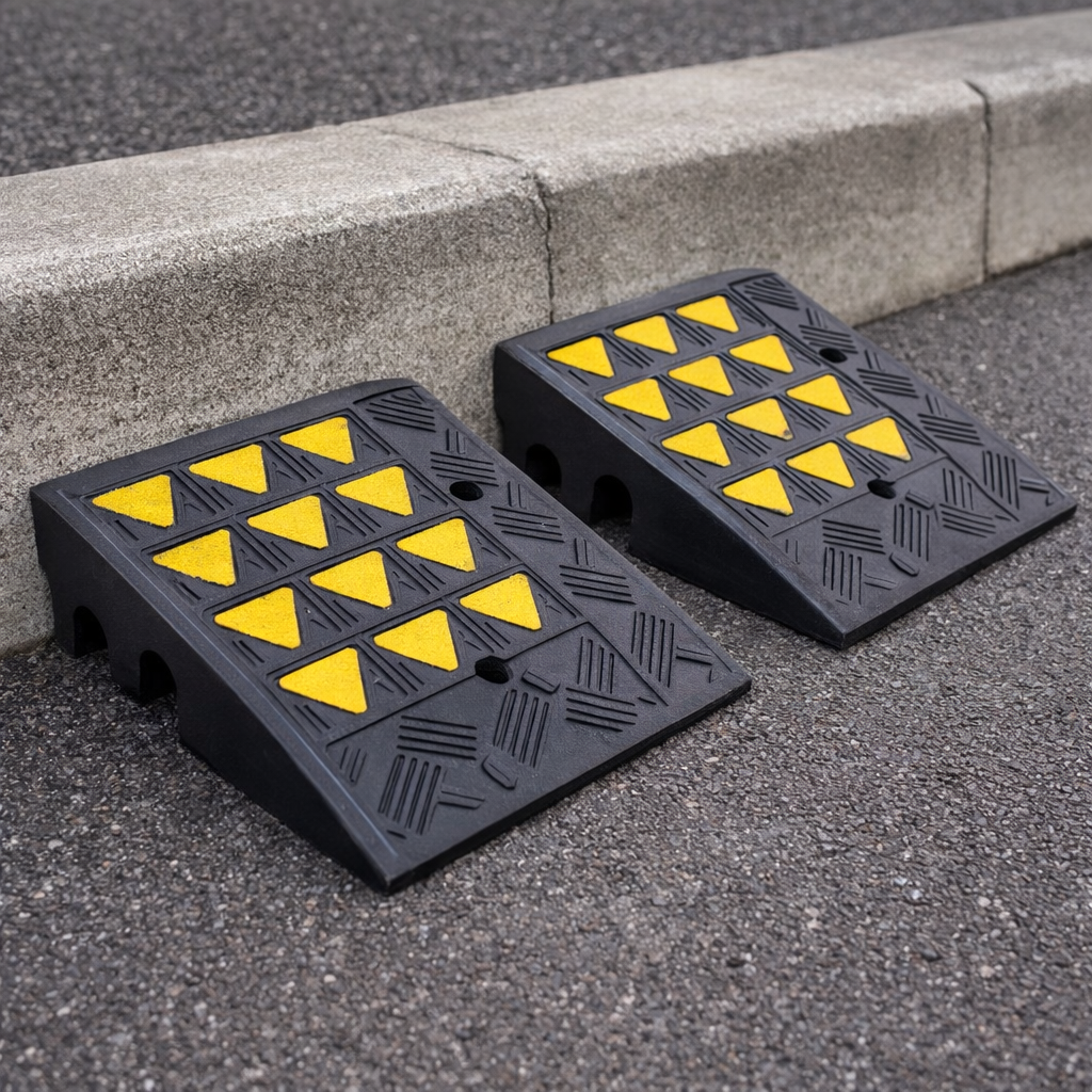 Rubber Kerb Ramp Pair – 100mm High – Heavy Duty – Vehicle & Trolley Access