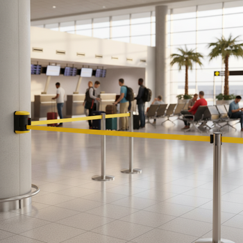 Premium 4-Way Wall Mounted Retractable Belt Barrier with 4.6m Belt for Versatile Crowd Control and Safety