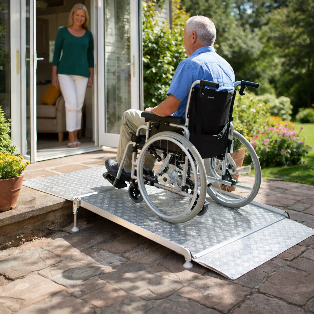 Adjustable Threshold Ramp – 2ft-8ft – With Entry Plate Kit – Wheelchair & Scooter Access