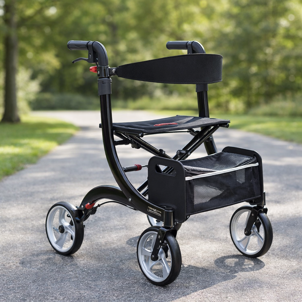 Rollator Walker – Adjustable Handle Height – Indoor/Outdoor Use