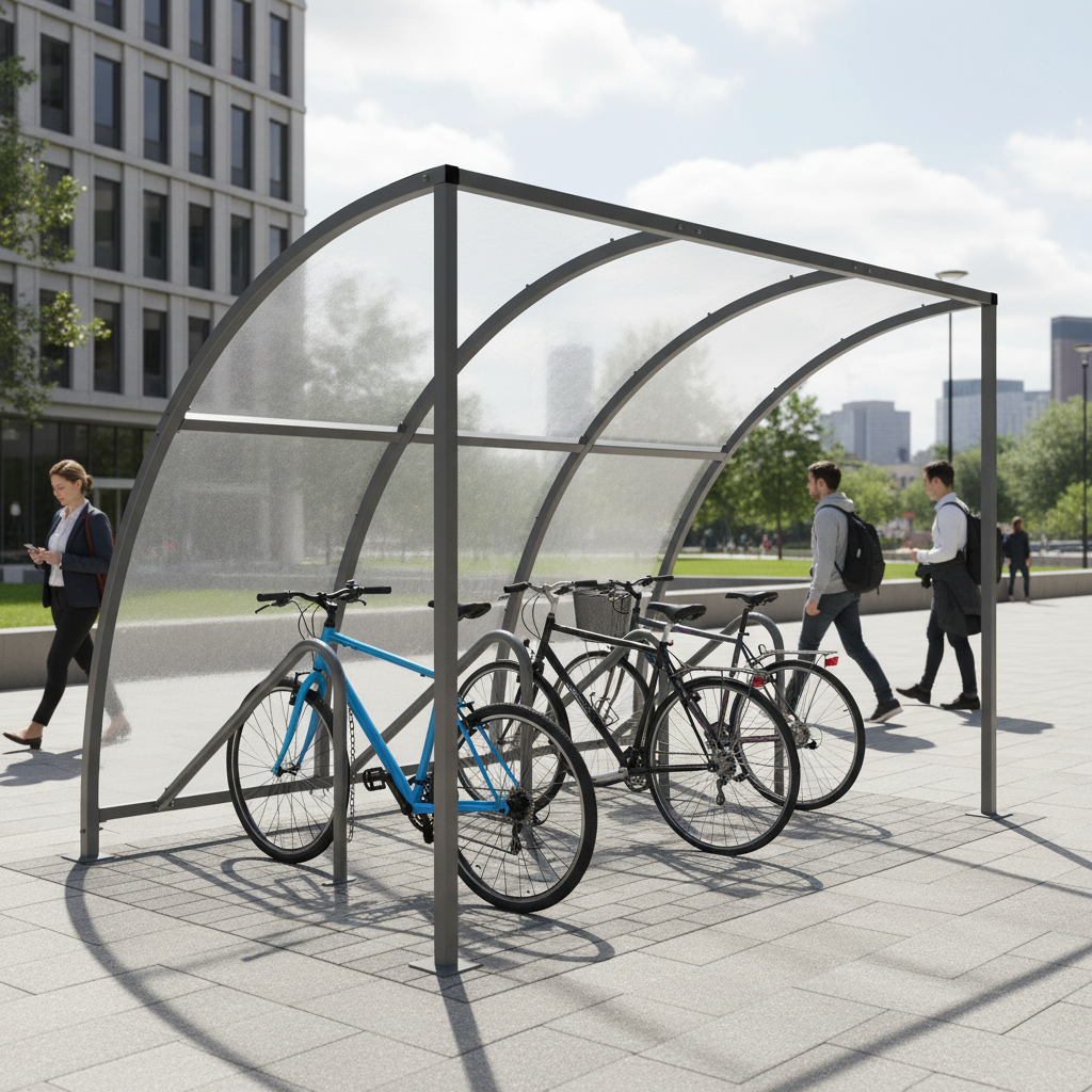 Premium Heavy Duty Bike Shelter with Curved Roof Design and Built-in Racks for Enhanced Security - side view | Barriers Co