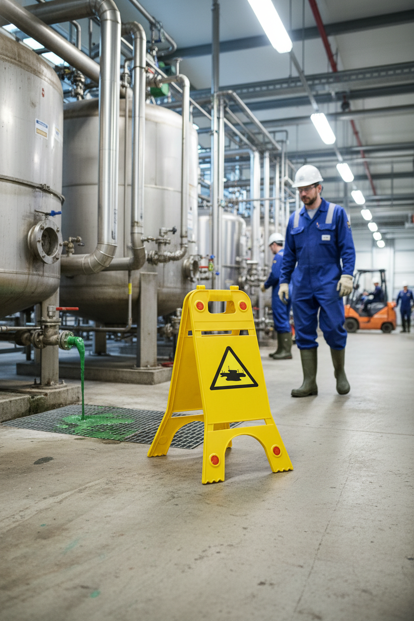 Premium Heavy Duty Floor Standing Sign for Chemical Spill Warning - Durable PP Material, Double-Sided with Reflectors for Enhanced Visibility