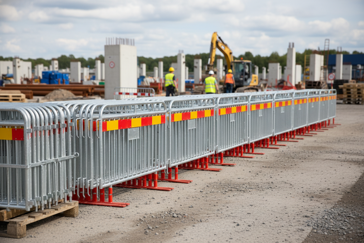 Premium Heavy Duty Crowd Barrier Set with Rotating Feet and Transport Basket - 57.5m Total Length