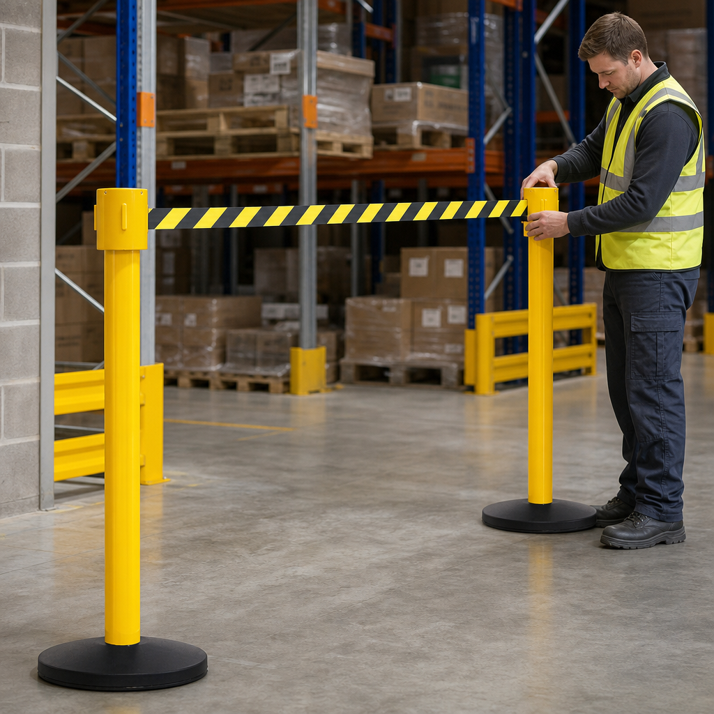 Heavy Duty Aluminium Belt Barrier System 10.6m for Warehouses