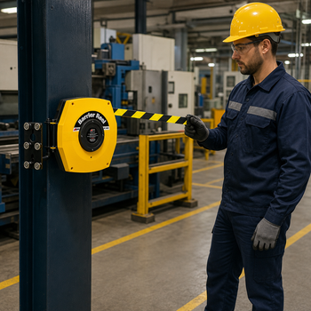Retractable Safety Barrier Reel with Magnetic Mounting for Industrial Use