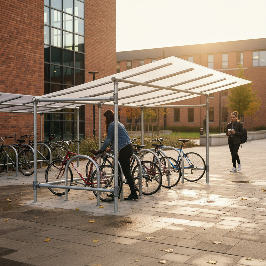 Professional Economy Bike Shelter Extension with Anodised Aluminium Frame and Polycarbonate... - side view | Barriers Co