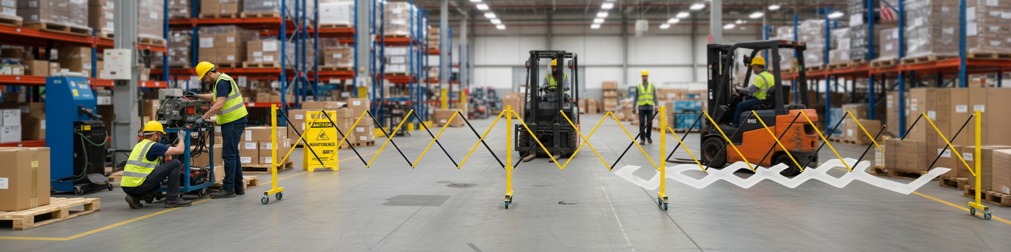 Premium Expanding Barrier Gate on Wheels - Flexible, High Visibility, Easily Extendable to 4.9m for Temporary Use in Warehouses and Shops