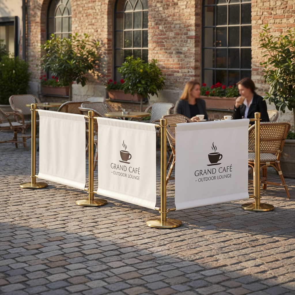 Premium Café Barrier Set with Custom Printed Banner, 1.5 Meter Posts and Various Material Options