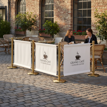 Premium Café Barrier Set with Custom Printed Banner, 1.5 Meter Posts and Various Material Options