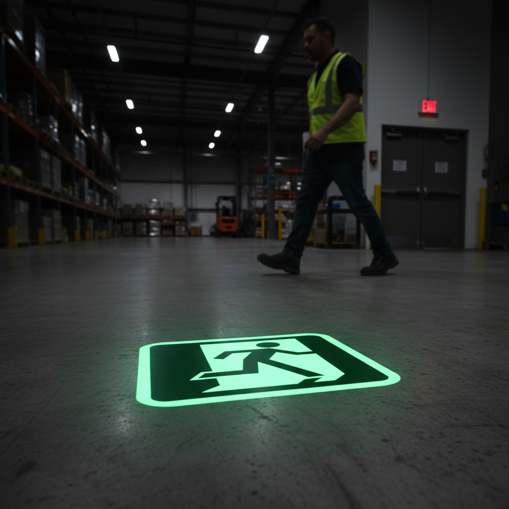 Premium Glow in the Dark Floor Sign 400mm x 400mm - Self-Adhesive, Durable, High-Visibility for Emergency Routes and Fire Exits