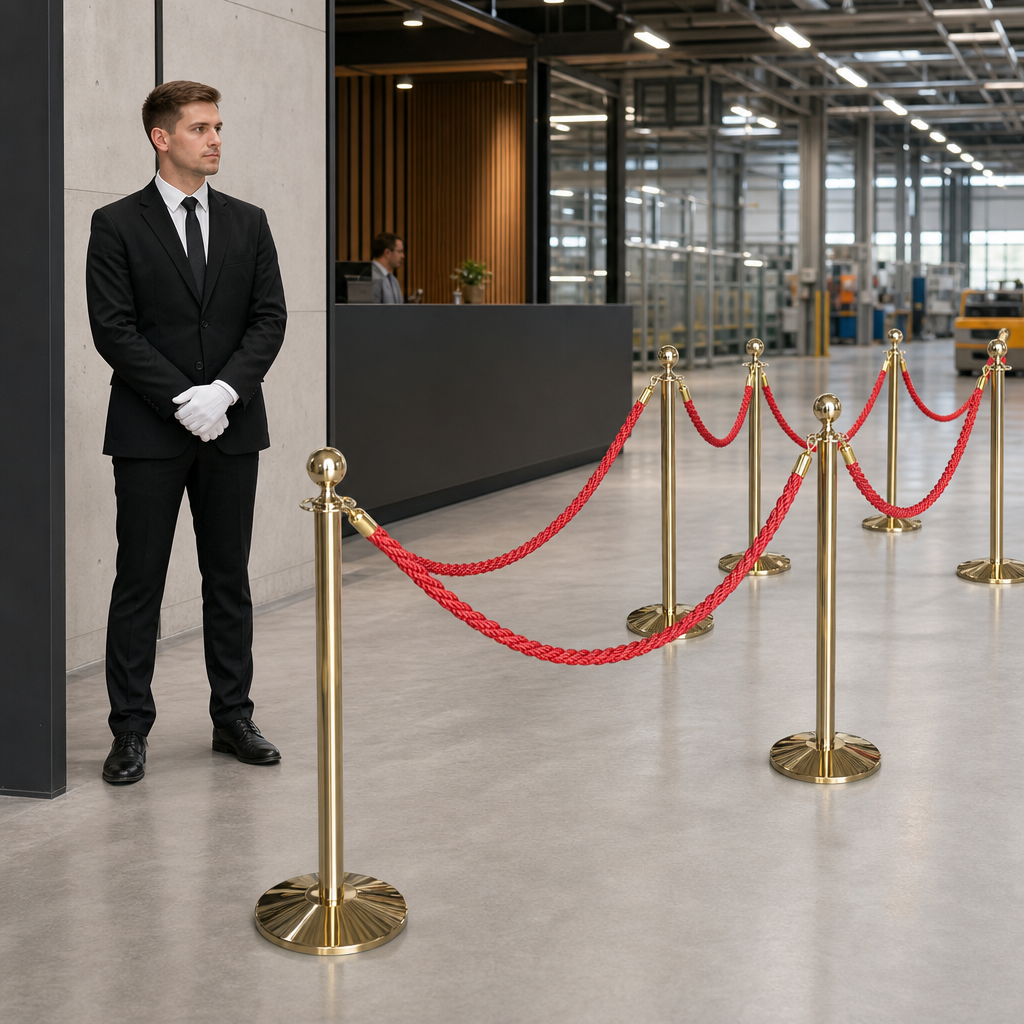 Brass Rope Barrier Set with Red Ropes for Event Management (Pack of 8)