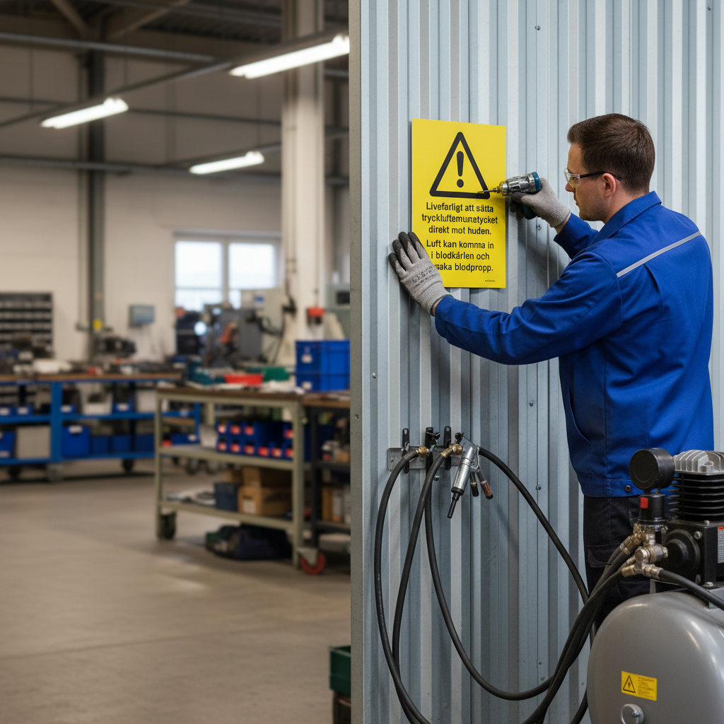 Premium Caution Sign for Air Pressure Nozzle - Durable Materials and Easy Installation Options