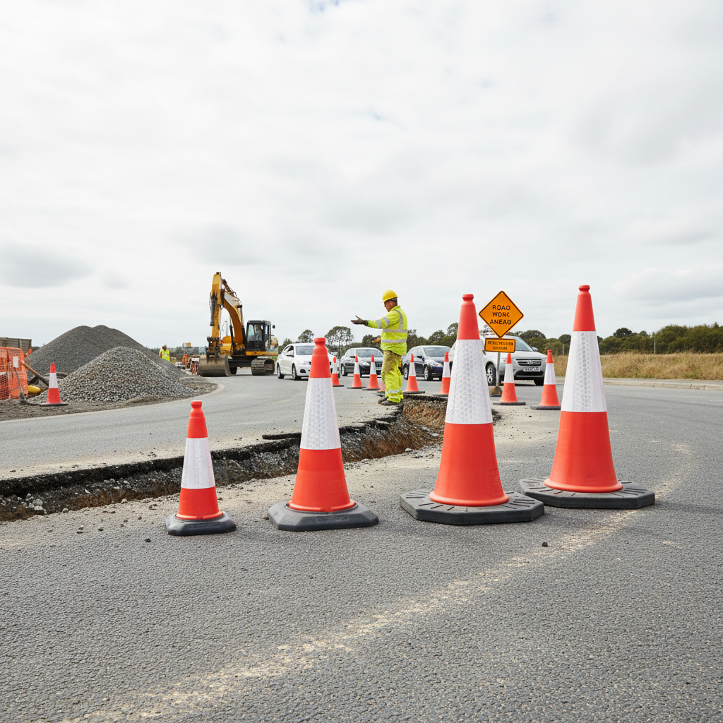 Premium Heavy Duty Traffic Cone - Available in 500mm, 750mm & 1000mm Sizes for Enhanced... - side view | Barriers Co