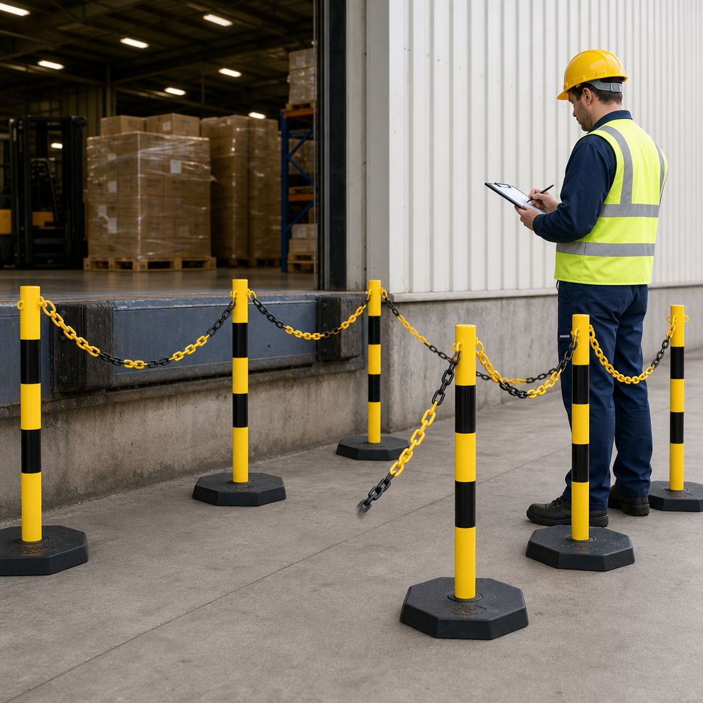 Steel Post and Chain Barrier Set for Crowd Control (Pack of 6)