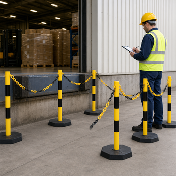 Steel Post and Chain Barrier Set for Crowd Control (Pack of 6)