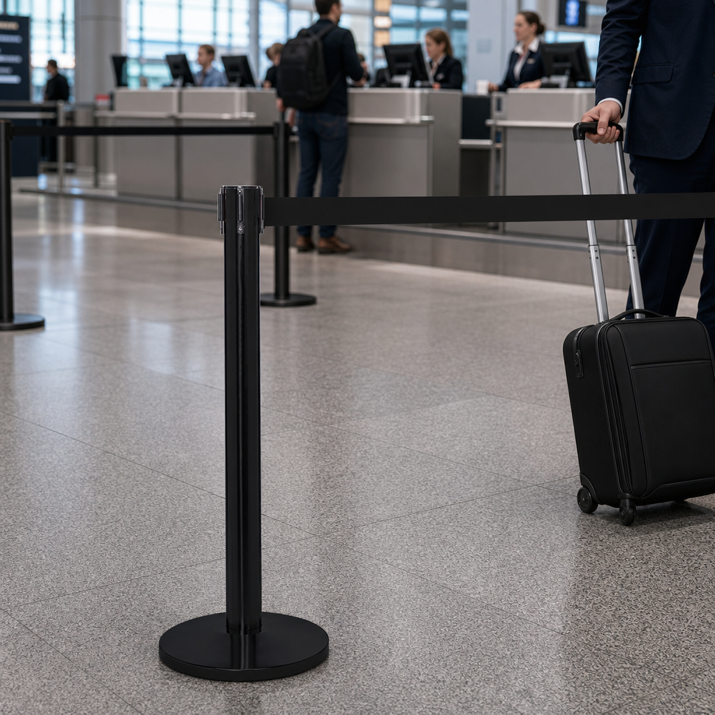 Retractable Belt Barrier System 4.9m for Airports & Retail