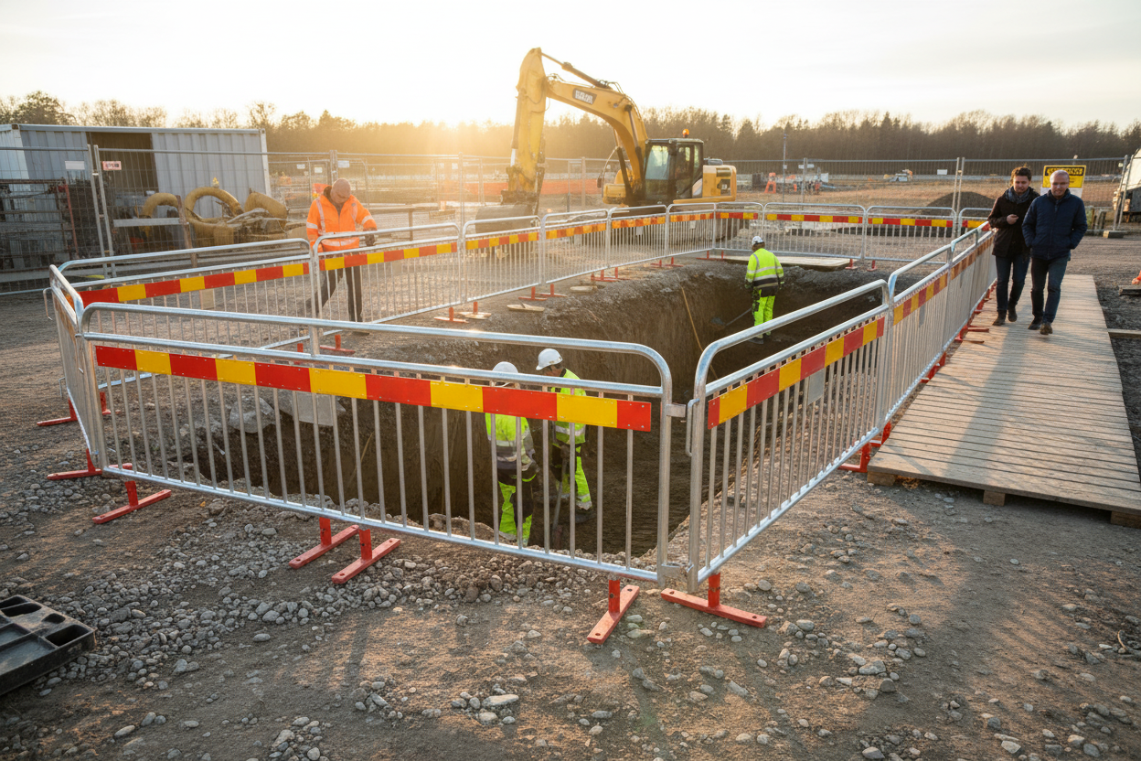 Premium Heavy Duty Crowd Barrier with Rotating Feet - Complete Set with Transport Basket (57.5m)