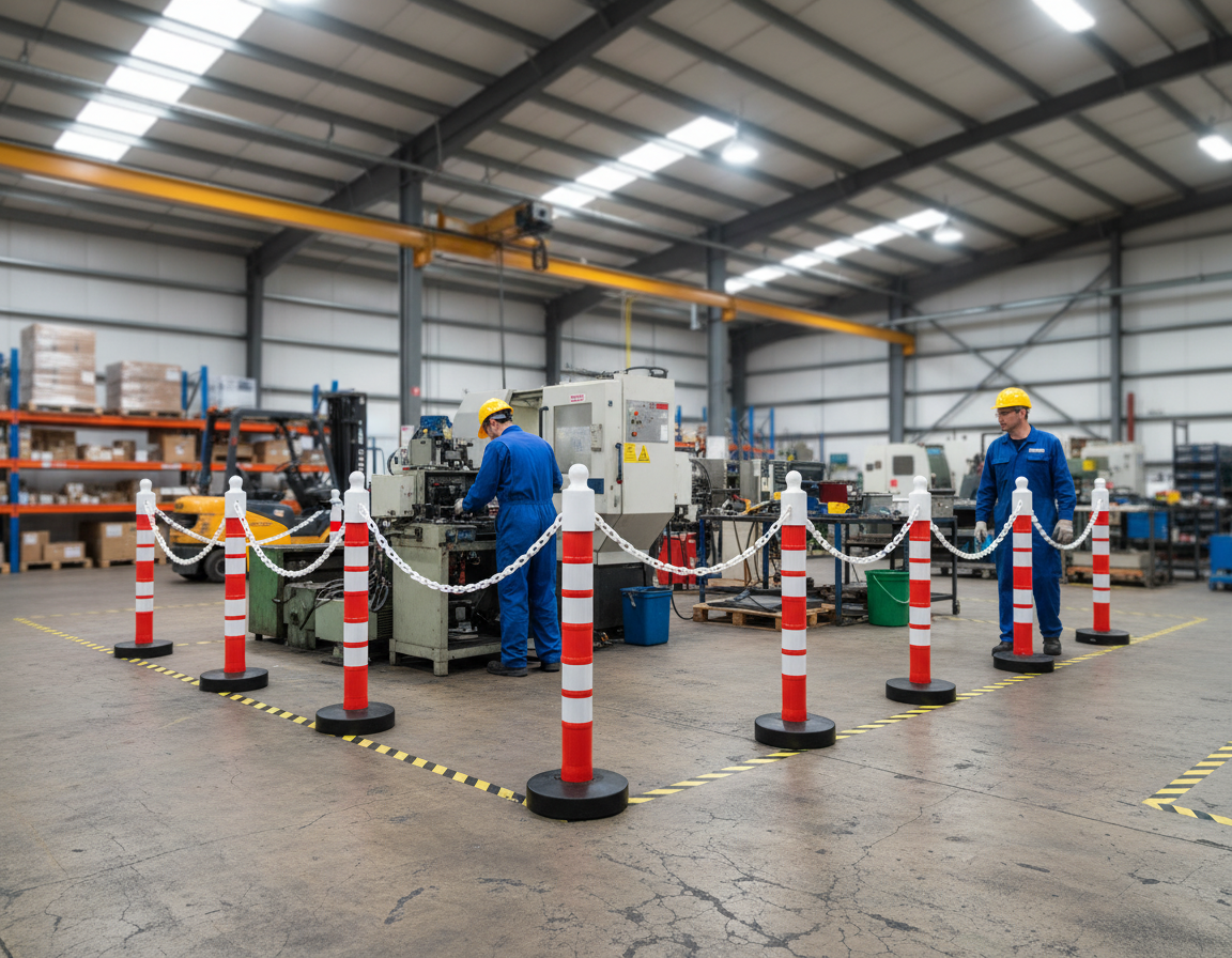 Premium Portable Post and Chain Barrier with Reflective Markings for Temporary Access Control