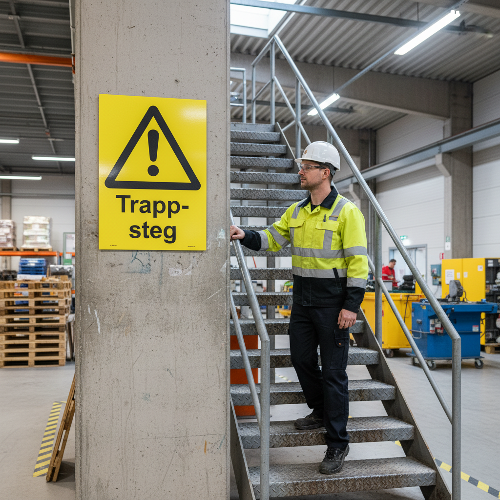 Premium Warning Sign for Stair Steps - Durable Self-Adhesive, Plastic, Magnet, and Aluminum Options Available