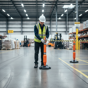 Premium Plastic Barrier System with Base - Orange/Black, Mobile & Fixed Options, Retractable Belt Compatible