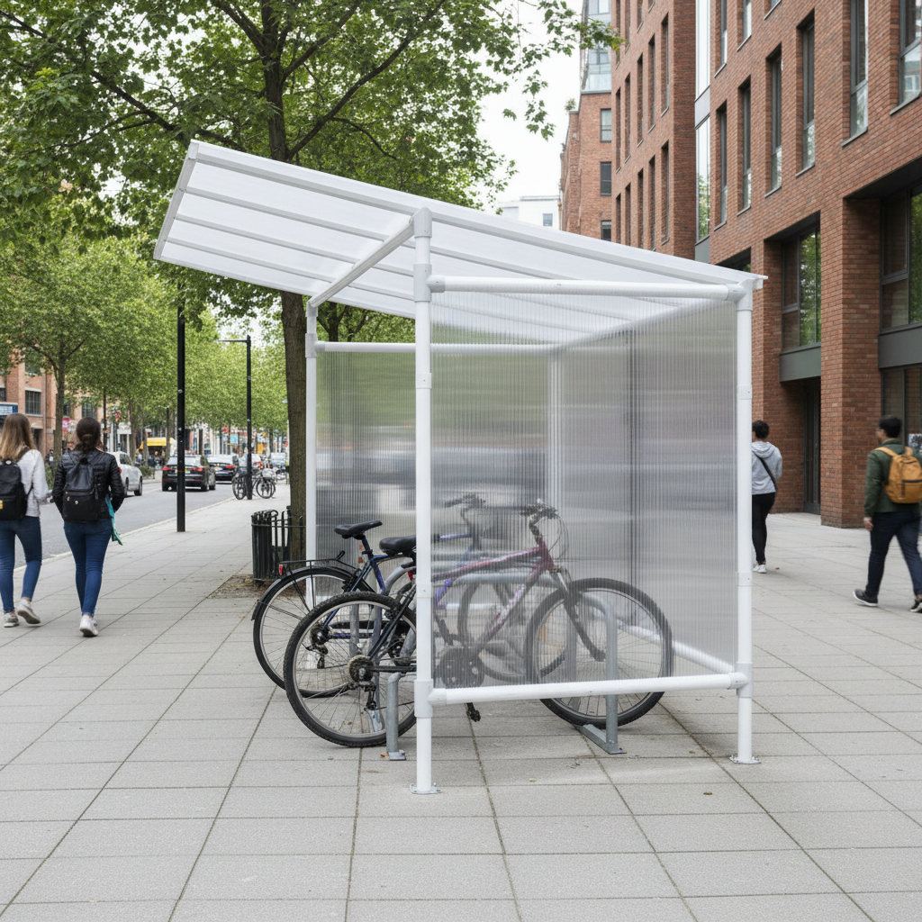 Premium Rear Cladding Panel for Economy Bike Shelter - UV Treated Polycarbonate for Enhanced... - side view | Barriers Co