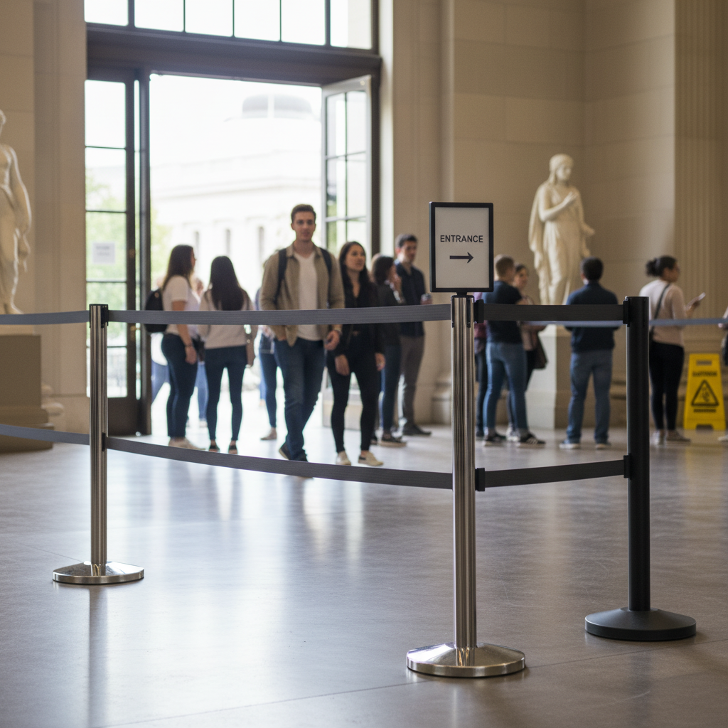 Premium Heavy Duty Double Magnet Stanchion with 2.3m or 3.7m Retractable Belt for Commercial Use in Airports, Malls, and Stadiums