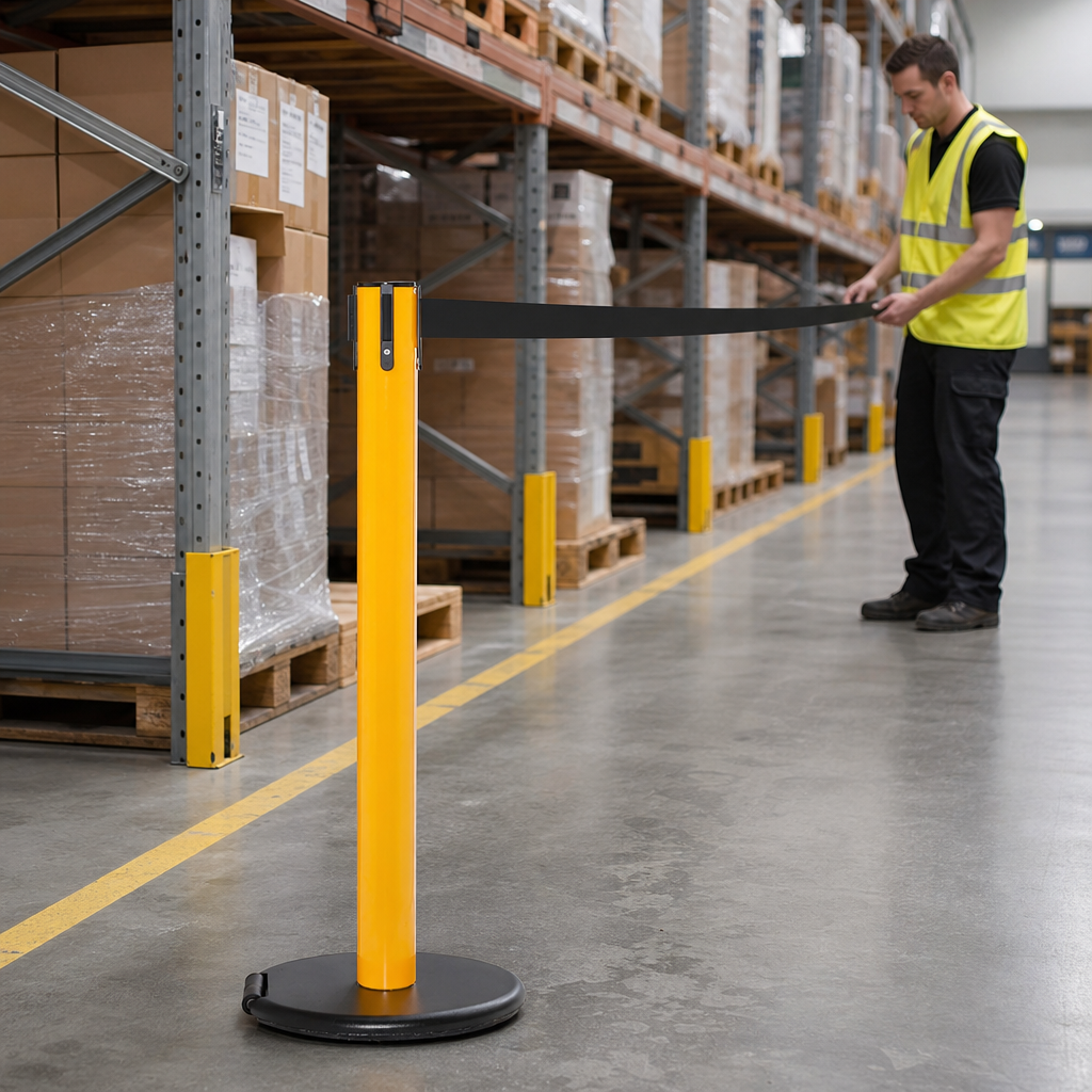 Belt Barrier System with Inbuilt Roller 4.9m for Safety Zones